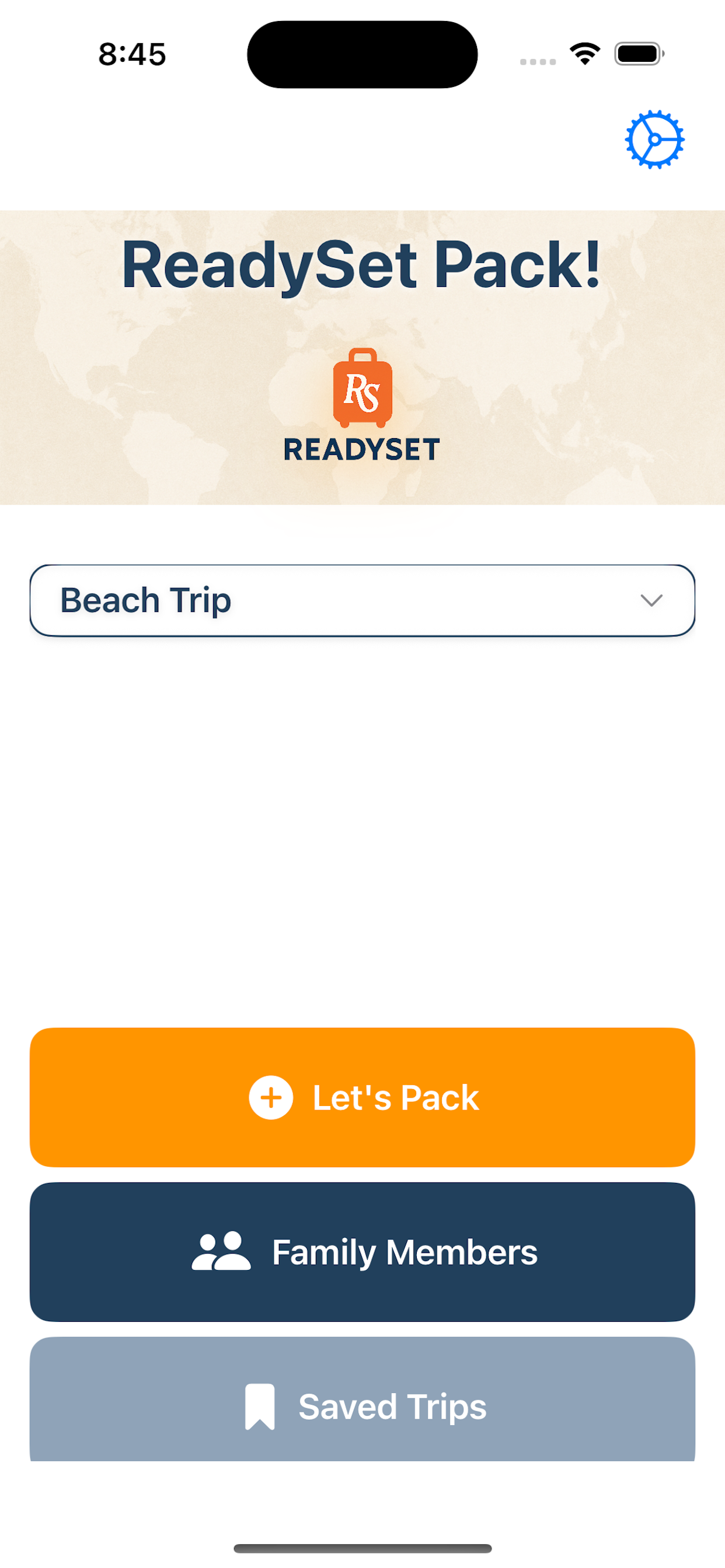ReadySet Pack Home Screen
